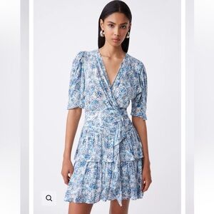 Suncoo Paris Cira Lurex Wrap Dress - Floral Blue size T2/M
